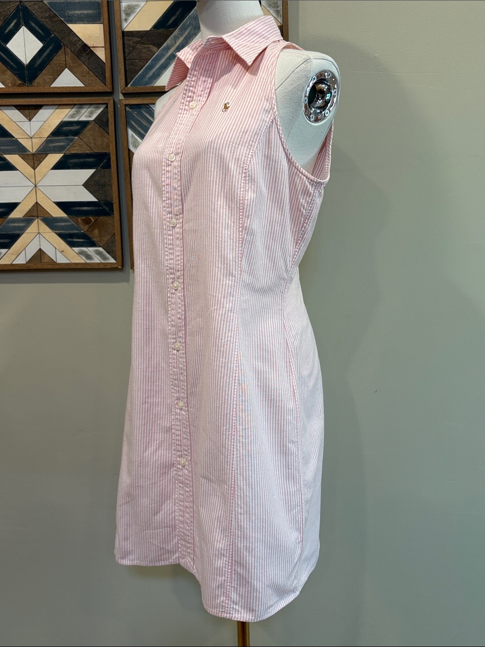 Vintage Ralph Lauren Blue Label 90s Pink / White Striped Cotton Polo Dress 10 - Picture 5 of 13